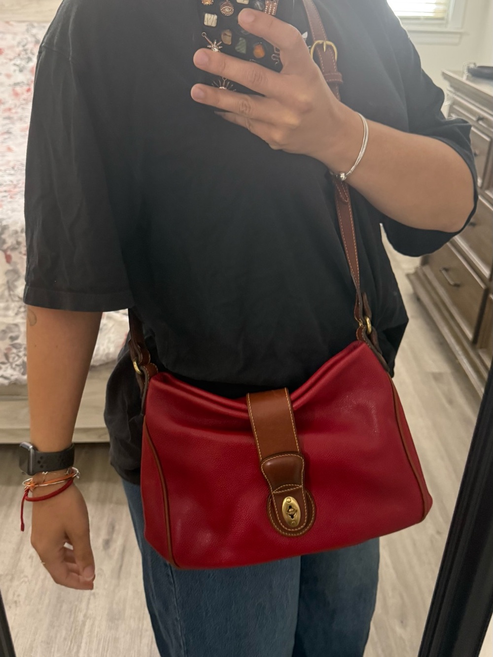 Coach Red Leather Shoulder Bag with Brown Trim
